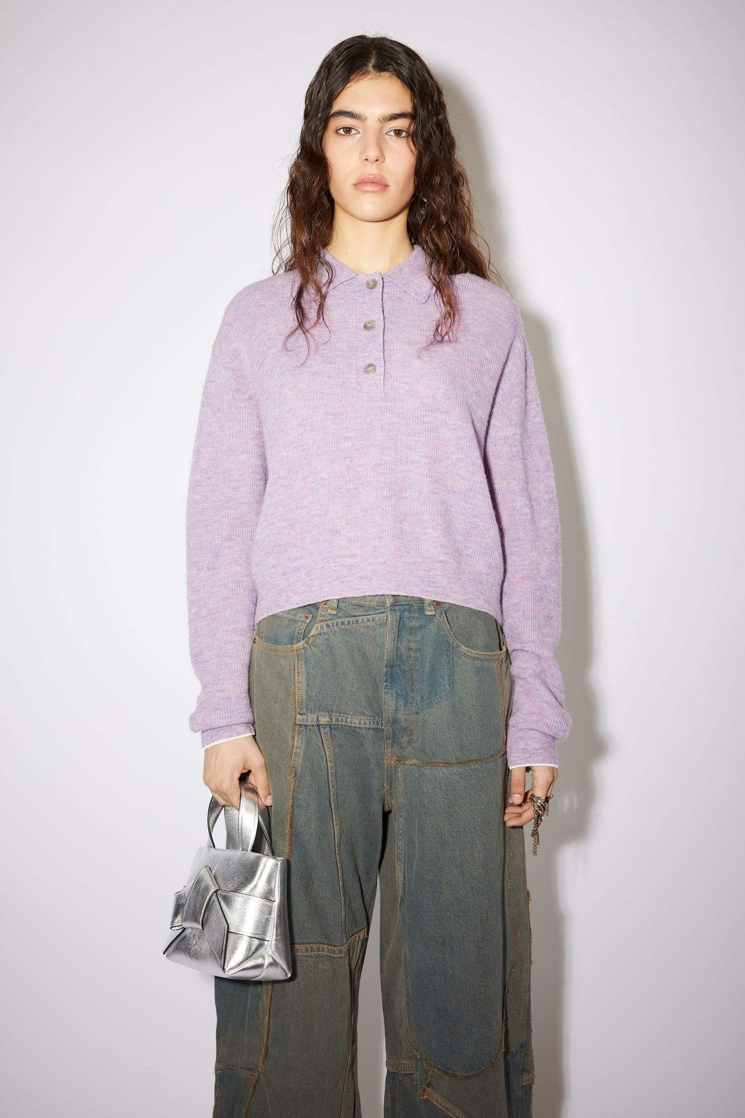 Polo knit sweater - Violet pink
