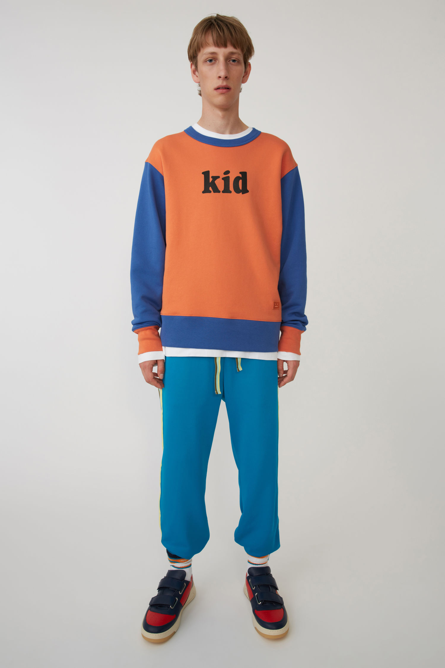 拼色运动衫 橙色/蓝色