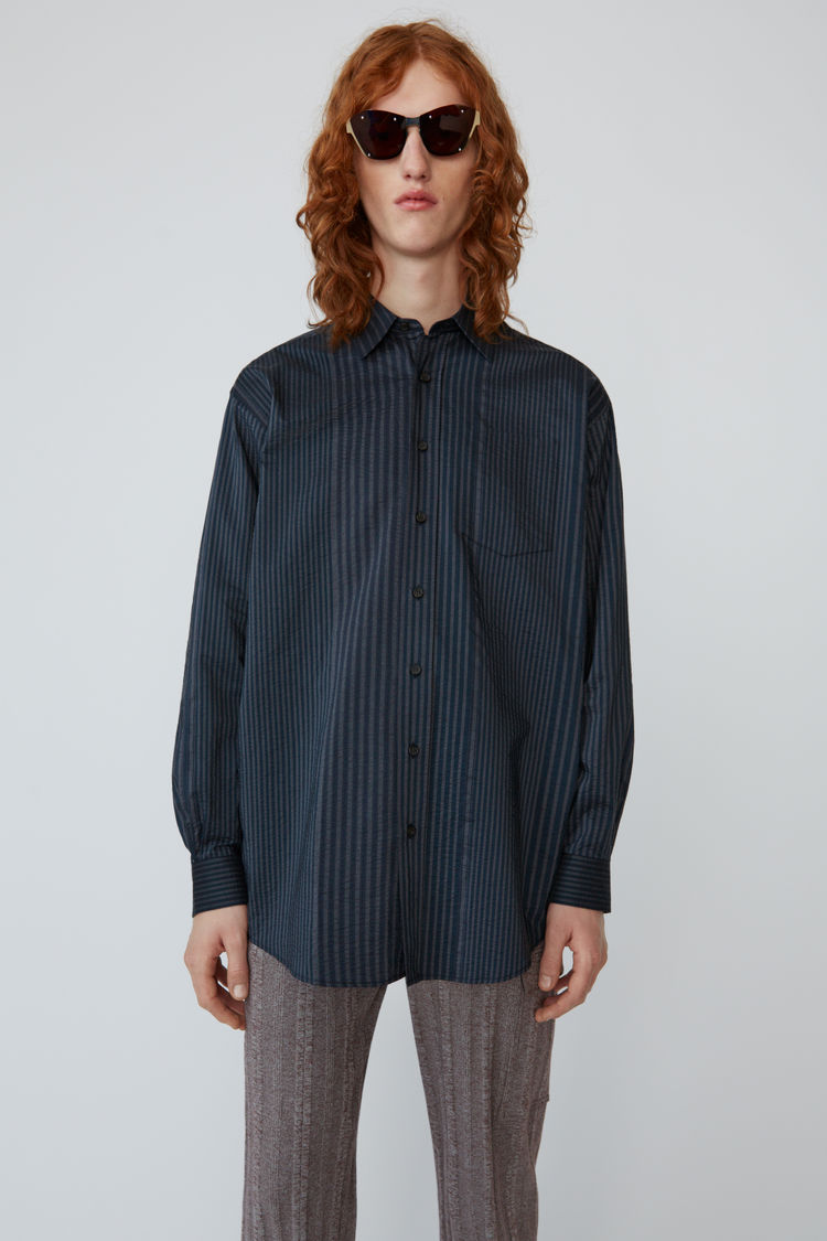 Acne Studios Atlent New Struct Navy/grey In Oversized Striped Shirt