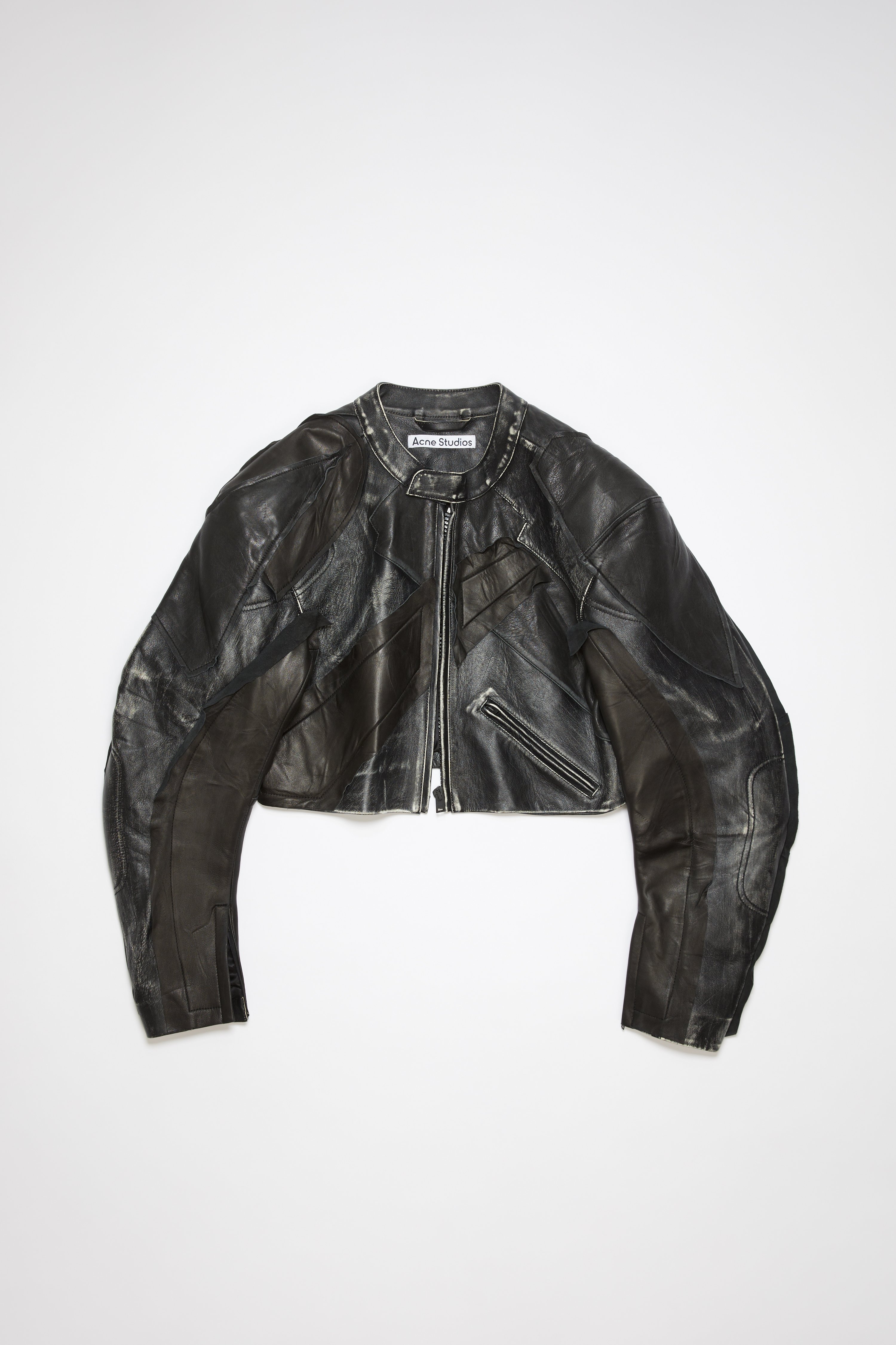 Acne Studios Patchwork Leather Biker Jacket In Black