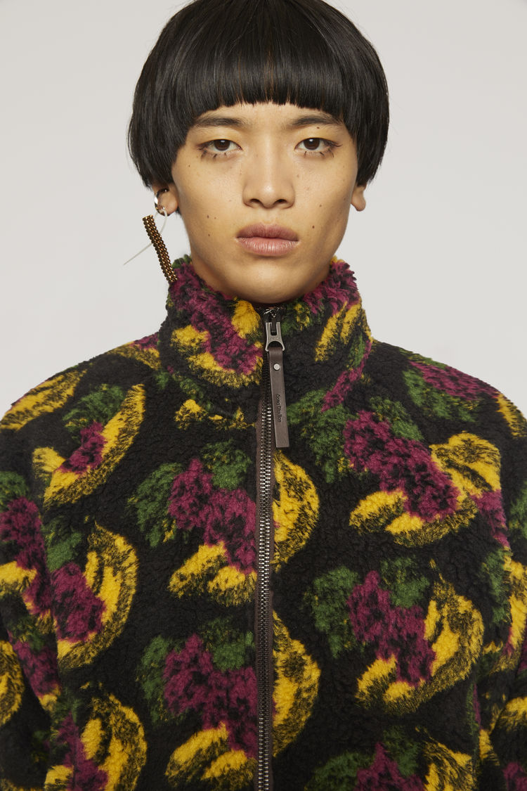 ACNE STUDIOS Fruit-print fleece jacket Black