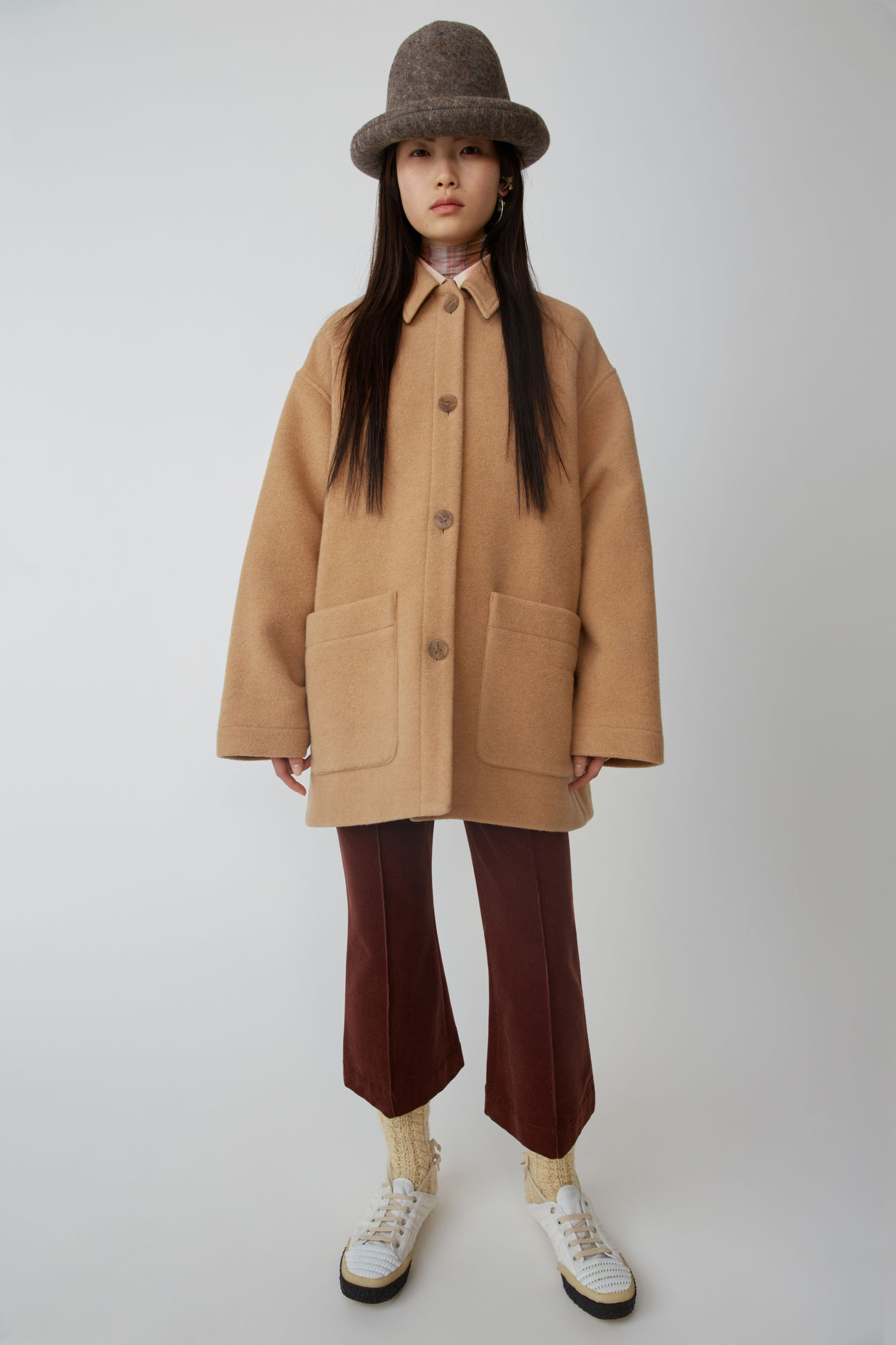 acne studios 短款茧型大衣 驼棕色 in camel brown
