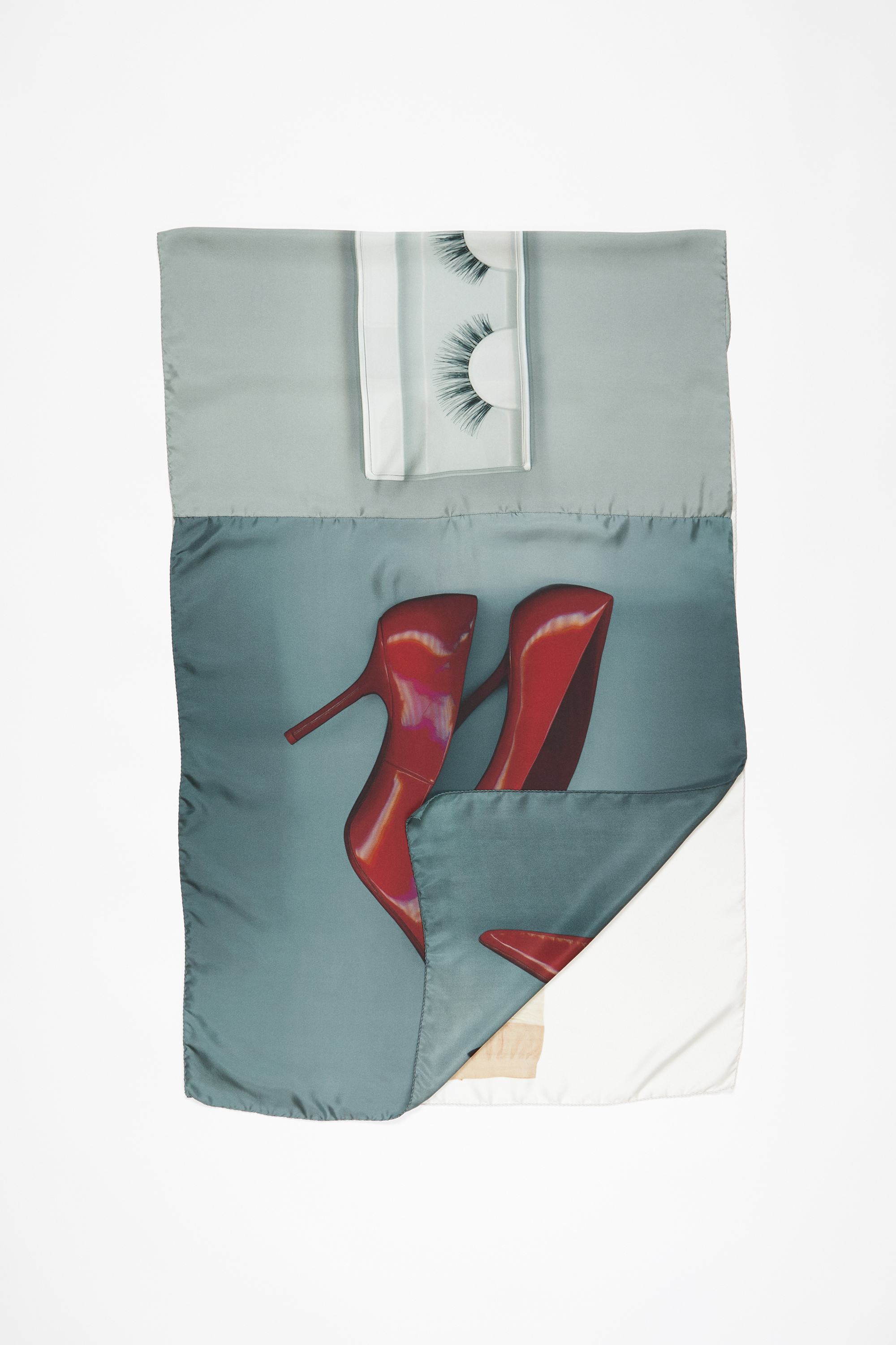 Acne Studios Print Silk Scarf In Grey,beige