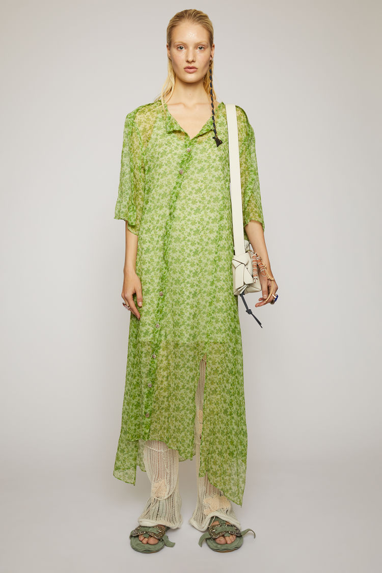 ACNE STUDIOS Floral-print chiffon dress Fern green