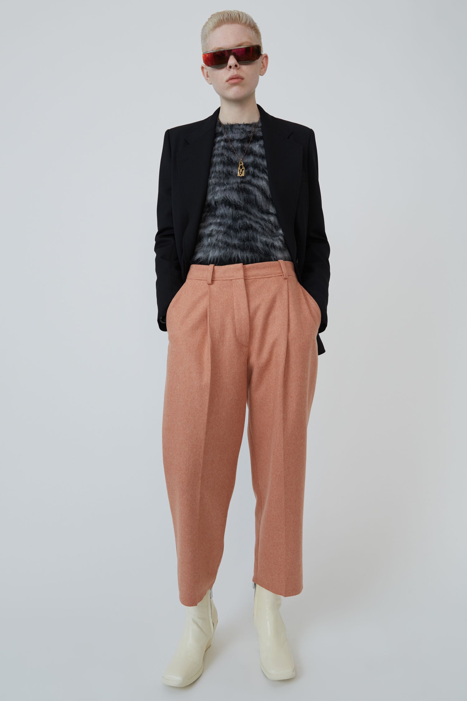 Shop Acne Studios Flannel Trousers Dusty Pink