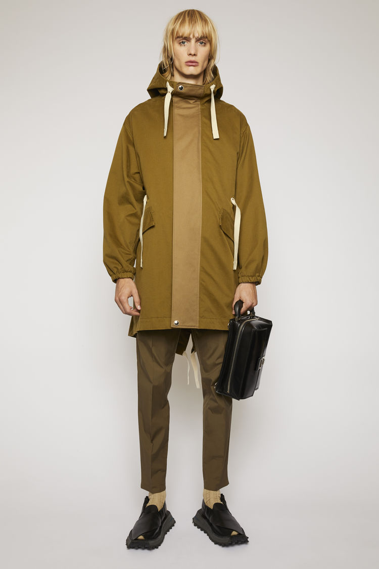 ACNE STUDIOS Tech-twill fishtail parka Olive green/taupe grey