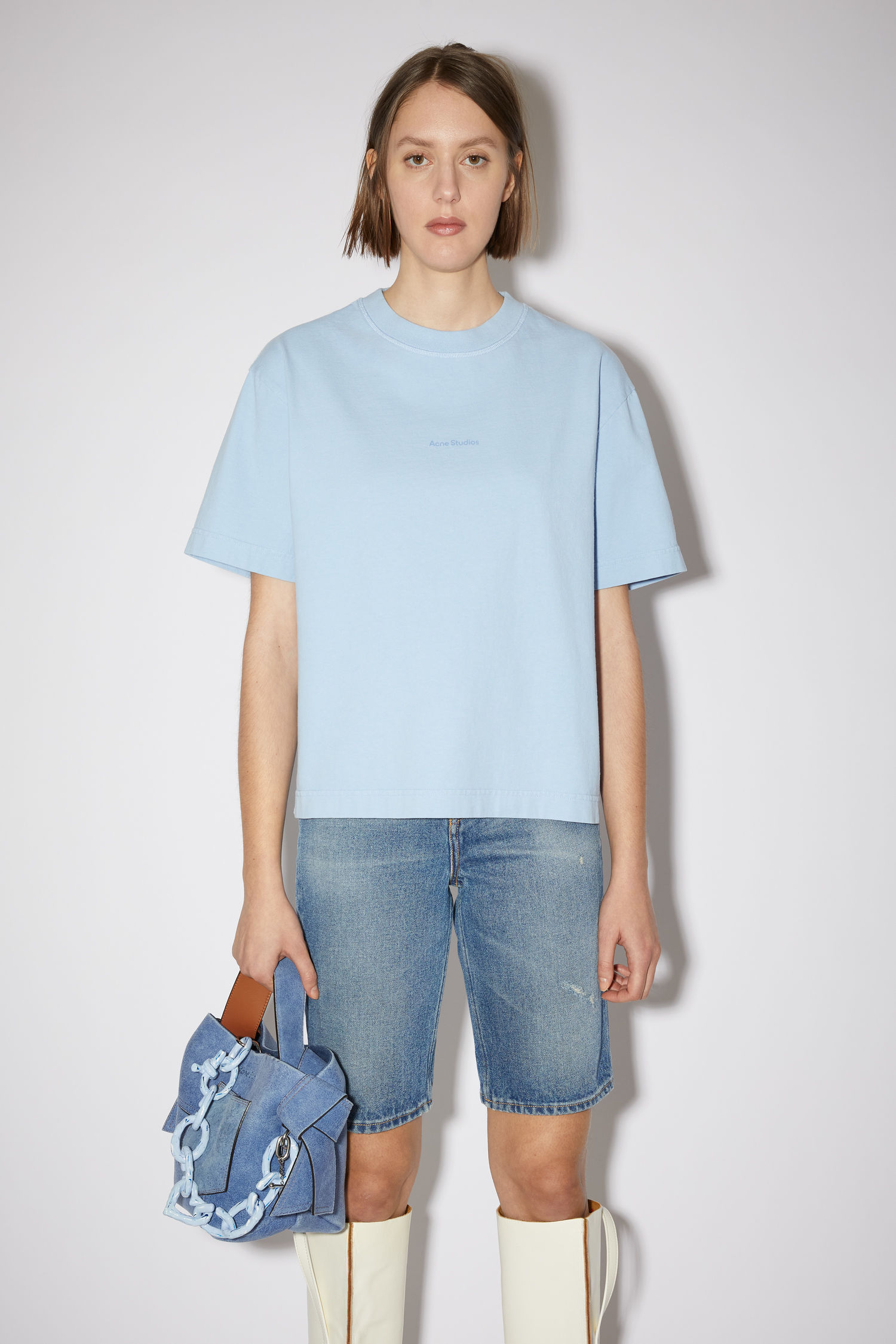 Acne Logo Cotton T-Shirt - Blue - T-Shirts