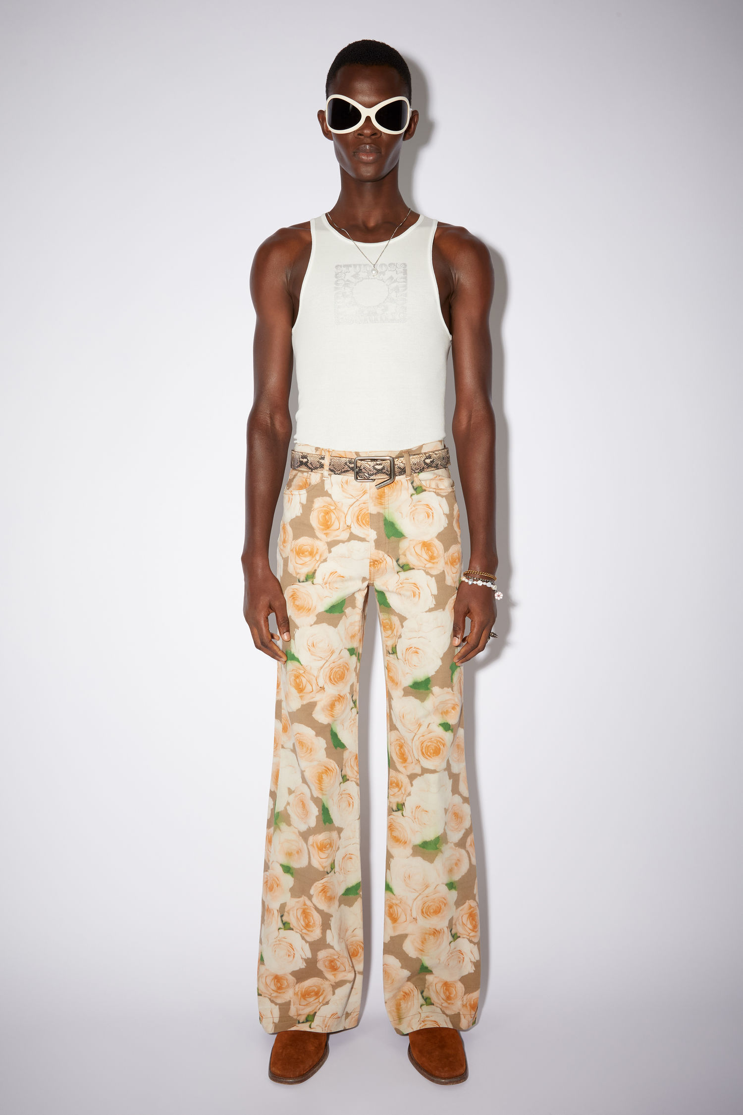 Rose print trousers - Peach orange