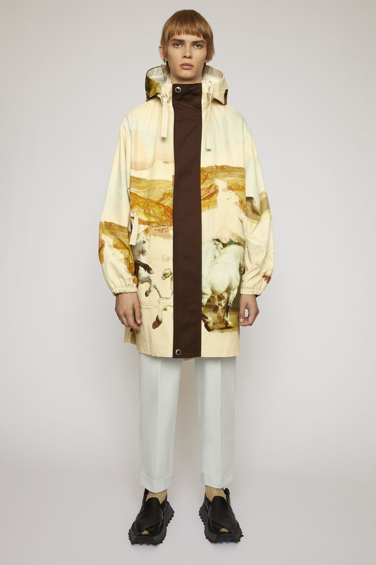 Acne Studios Horse-print Fishtail Parka Cream Multi In Neutrals