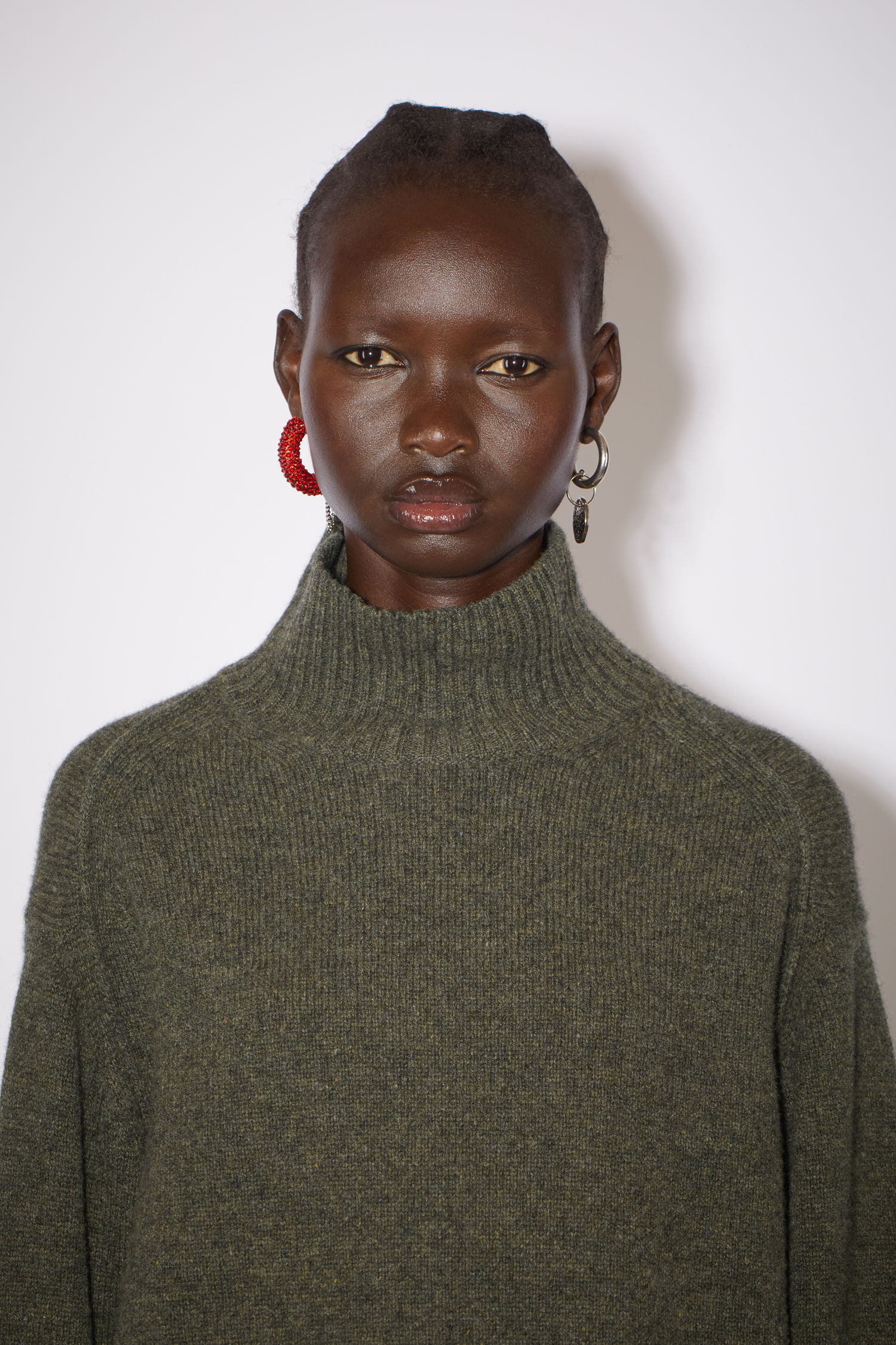 High neck jumper - Dark khaki melange