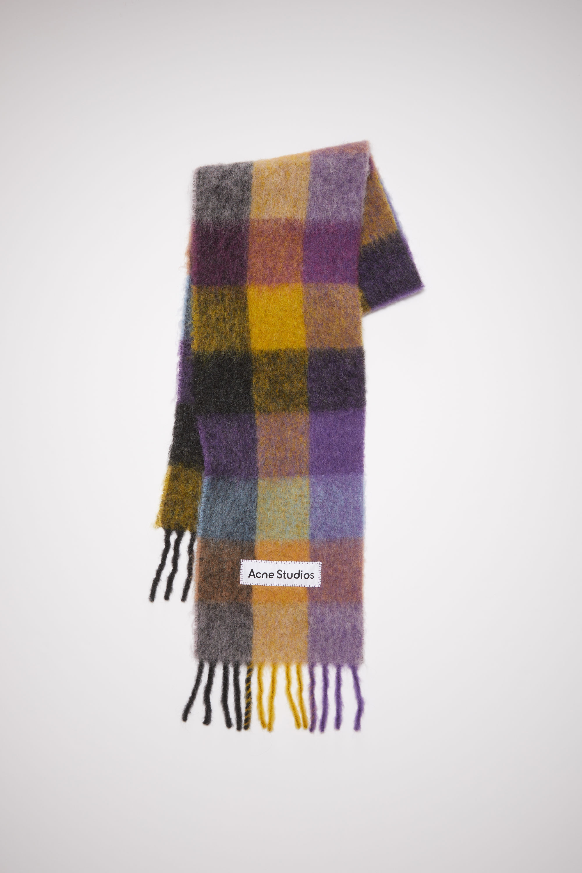 Acne Studios Fn-ux-scar000115 Anthracite Grey/yellow/purple Mohair Checked Scarf In Anthracite Grey,yellow,purple